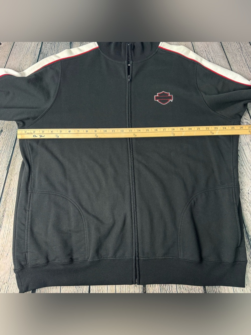Harley-Davidson Black Track Zip Sweater with White Sleeves and Red Piping - Picture 5 of 13